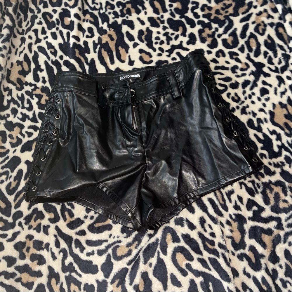 faux leather shorts w tie detail size small